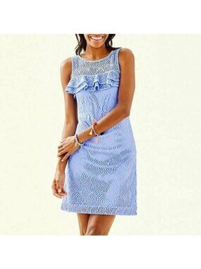 Lilly Pulitzer Janine Shift Dress Size XS Blue Peri Flowing Leaf Lace Medium